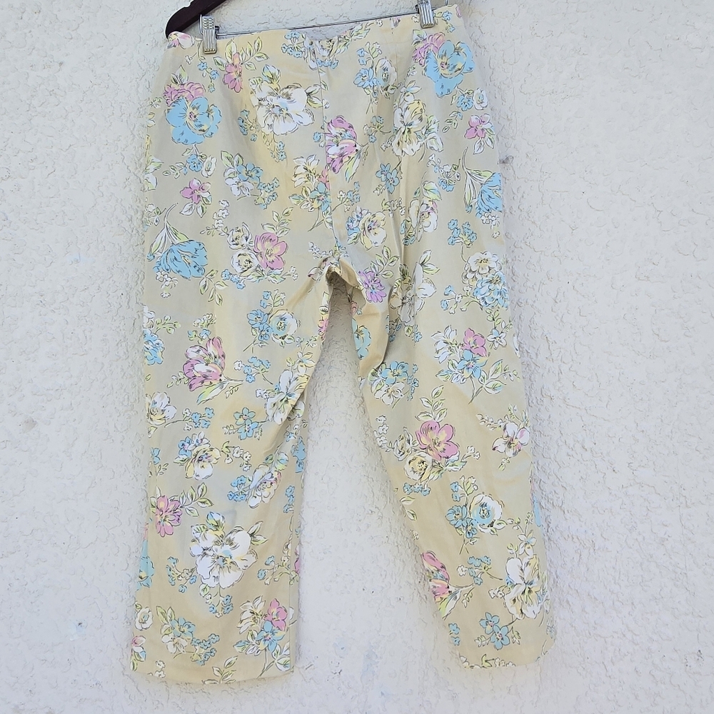 Oscar Dw La Renta Floral Print Beige Pants Size 14 - Picture 2 of 7